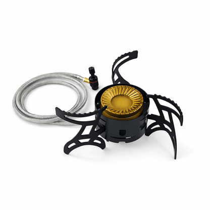 เตาแก๊สพกพา Trailtride กำลังไฟสูง 24,000 BTU - หัวเตาแบบวงแหวนคู่ทำจากทองเหลือง และดีไซน์กันลม - มาพร้อมอะแดปเตอร์แก๊สสำหรับใช้งานทั่วไป เหมาะสำหรับการตั้งแคมป์ในรถยนต์ การแบกเป้ และการเตรียมพร้อมสำหรับสถานการณ์ฉุกเฉิน