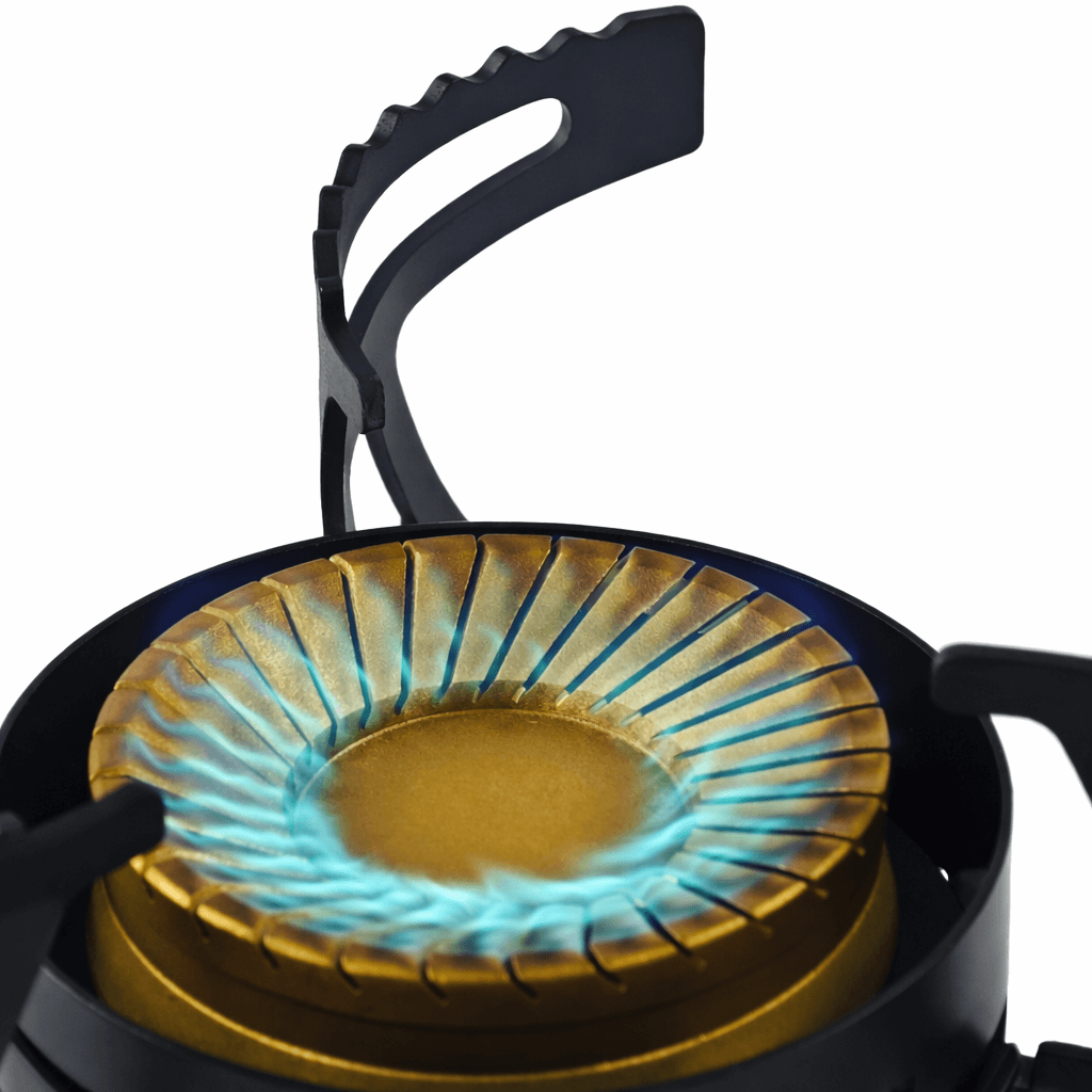 เตาแก๊สพกพา Trailtride กำลังไฟสูง 24,000 BTU - หัวเตาแบบวงแหวนคู่ทำจากทองเหลือง และดีไซน์กันลม - มาพร้อมอะแดปเตอร์แก๊สสำหรับใช้งานทั่วไป เหมาะสำหรับการตั้งแคมป์ในรถยนต์ การแบกเป้ และการเตรียมพร้อมสำหรับสถานการณ์ฉุกเฉิน